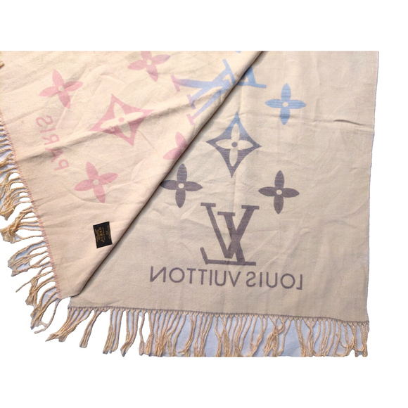 Louis Vuitton Monogram Reykjavik Yellow Pink Blue Gradient Shawl Pre-Owned $995 - Picture 14 of 16
